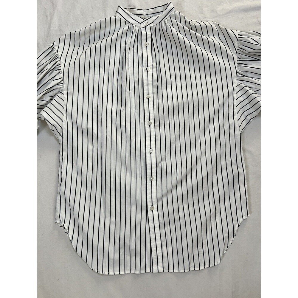Ralph Lauren Black Label Collarless Tunic Striped Blouse Puffy Sleeves | Size 10 - Picture 6 of 15